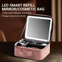 Estuche De Maquillaje Para Mujer Con Espejo Y Lámpara LED Inteligente Estuche De Viaje Portátil De Moda Organizador De Cosméticos Material PU - details 12