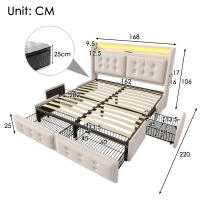 Cama tapizada 160x200, Cama Doble with Cabeza LED y Carga USB C Y 4, Cama de almacenamiento with base de listones de madera y estructura metálica, capacidad de carga 300 kg, algodón (colchón no incluido) - details 6