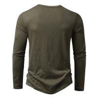 Camiseta De Algodón Para Hombre Con Botones Manga Larga Estilo Henley Color Sólido Transpirable Moda Versátil Slim Fit Casual - details 15