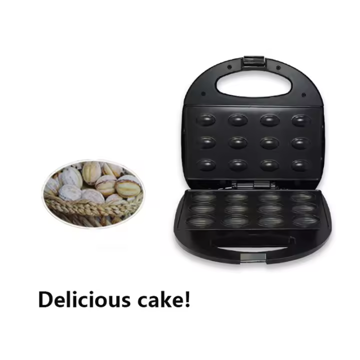 Máquina para hacer waffles multifunción 3 en 1, máquina eléctrica para hacer galletas y pasteles de nueces, adecuada para 12 piezas de pastel de galletas de nueces, sartén antiadherente, productos adecuados: pastel de nueces, pan de desayuno, waffles de n - 1