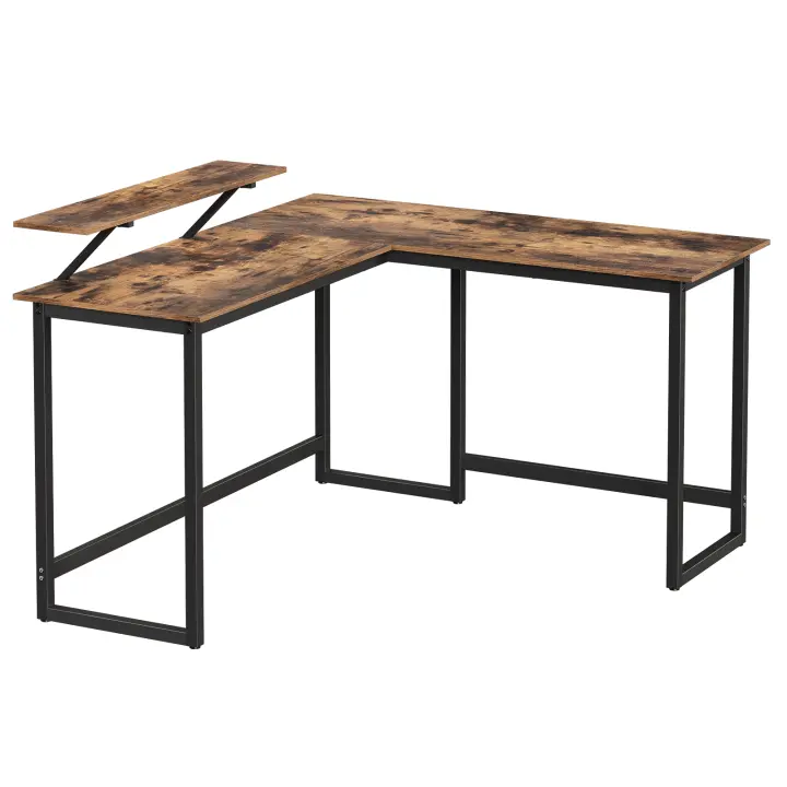 VASAGLE Escritorio para computadora, estación de trabajo de escritura en forma de L, escritorio esquinero industrial con soporte para monitor, para oficina en casa, estudio, escritura y juegos, ahorro，Negro/Marrón Rústico y Negro - 1