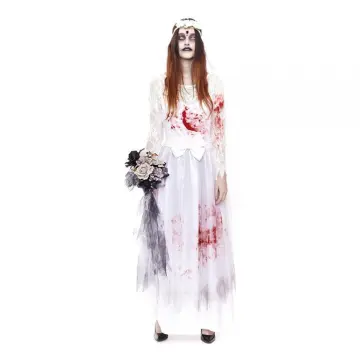 Fayueye Disfraz De Novia Zombi De Terror Para Mujer, Halloween, Manga Larga, Hombros Descubiertos, Vestido Victoriano, Sangriento, Disfraz De Fantasma (blanco, M