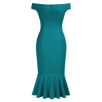 Vestido Elegante Para Mujer De Encaje Con Volante Y Cintura Ajustada Vestido De Fiesta Con Hombros Descubiertos Y Abertura En La Pierna Vestido Clásico De Cintura Alta Y Acolchado - details 20