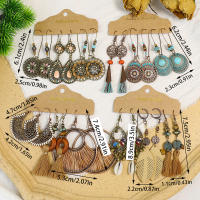 Pendientes Colgantes Bohemios Vintage Para Mujer Diseños Mixtos Turquesa Geometría Pluma Tules Para Fiesta Regalos - details 0