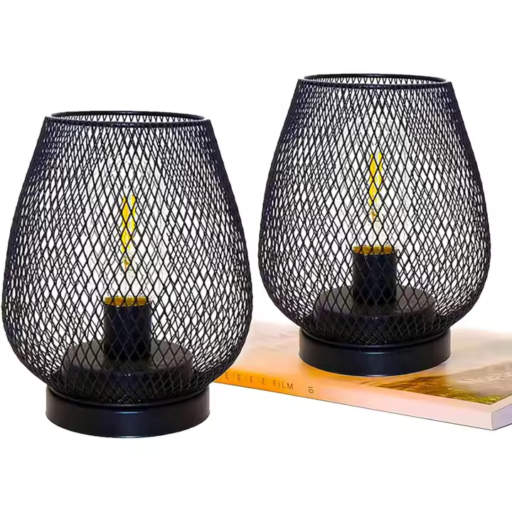 Lámpara de Mesa Inalámbrica con 2 Jaulas de Metal y Bombilla LED Estilo Edison - 1