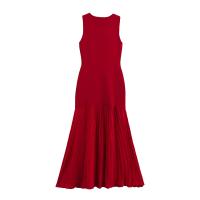 ZBZA Vestido Largo De Mujer Patchwork Tejido Suave Cuello Redondo Sin Mangas A-Line Caída Media Pierna Primavera Verano Moda Casual - details 2