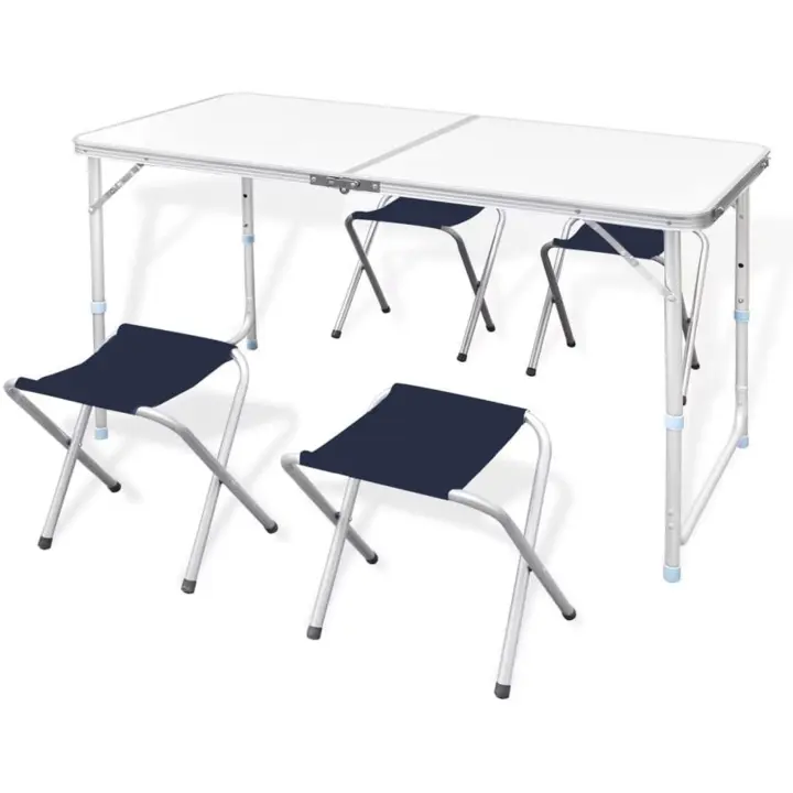 GREATOOL  Mesa para Acampada 120x60x70cm Incl 4 Taburetes Plegable portátil como si Fuera un maletín Altura Regulable para pícnic Camping Gris Claro - 1