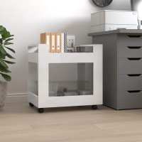 vidaXL Carrito de escritorio madera contrachapada 60x45x60 cm en color Blanco/Blanco brillante/Roble ahumado y más | estructura resistente ideal para salón dormitorio o estudio - details 1