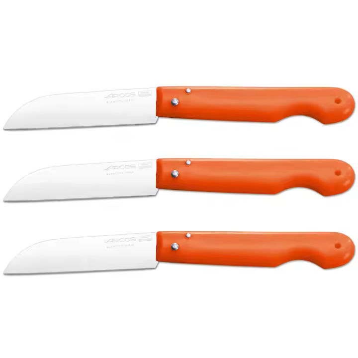 ARCOS Navaja Profesional - Navaja de Cocina (85 mm) - Acero Inoxidable Nitrum® - Mango de Polipropileno (Naranja) - PACK 3 - 1