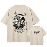 Camiseta Vintage Lavada Para Hombre Estilo Harajuku Con Impresión De Anime Casual Verano Talla Grande Suelta Camiseta - details 3