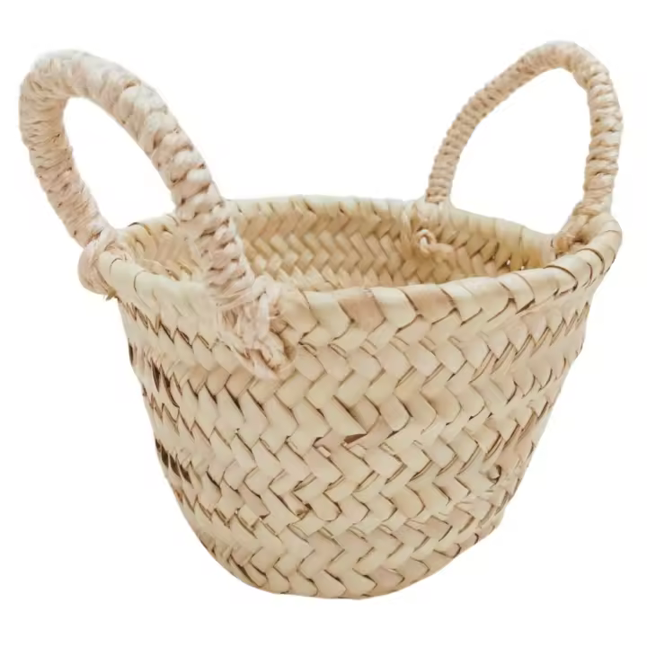 Pack 5 Mini Capazo Palma Ideal para bodas y Comuniones,Cesta  Arras de Niña Tamaño Perfecto para Poder Llevarlo Medidas 16 cm de Ancho x 18 cm de Alto x 10 cm Base - 1