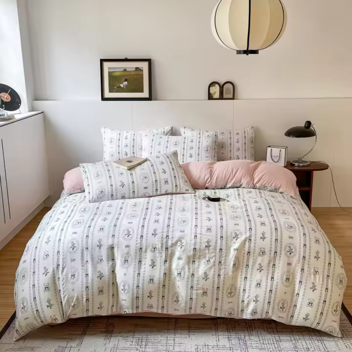 Juego de Funda Nórdica 4 Piezas-Ropa de Cama Algodón Lavado con Jacquard Elegante-Tacto Extra Suave, Varios Tamaño Disponible - 1