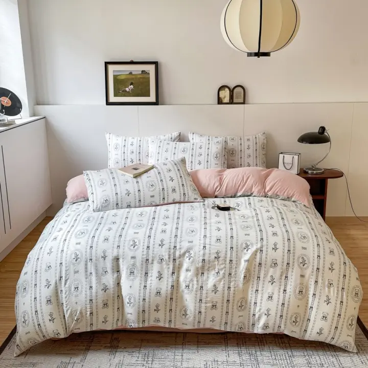 Juego de Funda Nórdica 4 Piezas-Ropa de Cama Algodón Lavado con Jacquard Elegante-Tacto Extra Suave, Varios Tamaño Disponible - 1