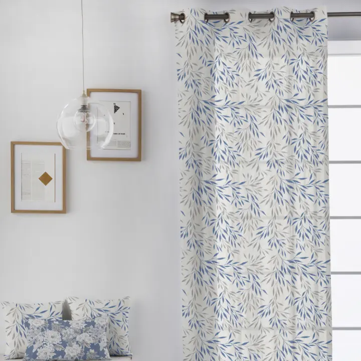 Naturals - Cortina Visillo con Ojales Estampada - 100 % Algodón Extrasuave - 140x260 cm - Ollaos Metálicos Listos para Colgar - HAZEL ACERO - 1
