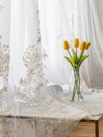 Cortinas De Encaje Blanco Europeo Estilo Corto Media Sombra Transparente Para Sala De Estar Con Perforación Libre Elegante - details 6