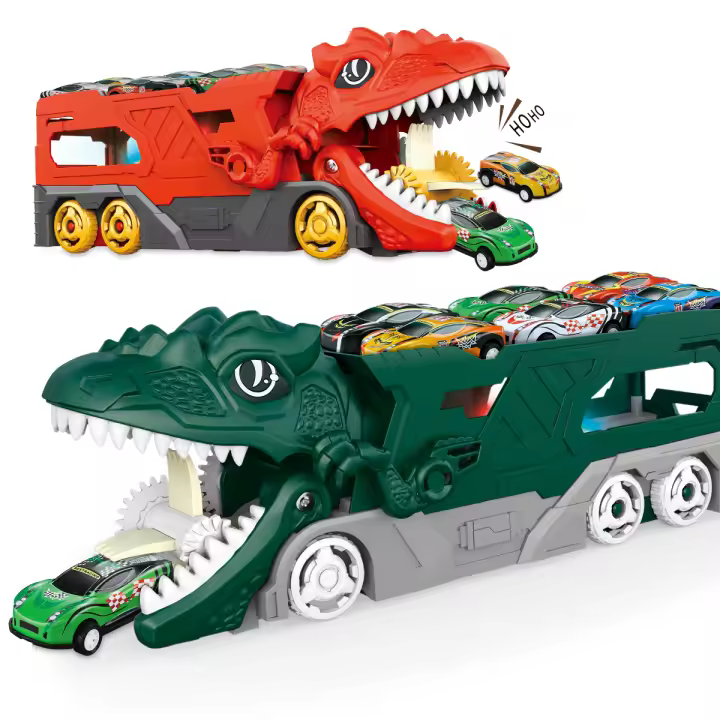 Set De Juego Con Camión Transportador De Dinosaurios Y 6 Coches Miniaturas Para Niños Juguetes Educativos De Plástico Sin Batería - 1