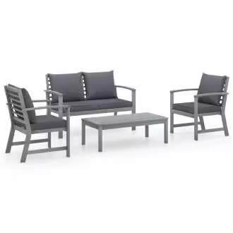 VIDAXL 311825 juego de muebles de jardín color gris con 4 piezas de madera acacia maciza y cojines - 1