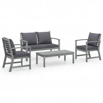 VIDAXL 311825 juego de muebles de jardín color gris con 4 piezas de madera acacia maciza y cojines - 1
