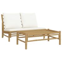 vidaXL Set de muebles de jardín 2 piezas bambú con cojines Crema, Gris oscuro, Conjunto Terraza Muebles Jardín Exterior Juego de Muebles de jardín Mueble Jardín Exterior Muebles de Salon Exterior - details 1