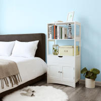 Mueble de baño con cajón y estantería alta, mueble auxiliar versátil con 2 estantes abiertos y armario de doble puerta en color blanco para entrada, cocina y sala de estar - details 5