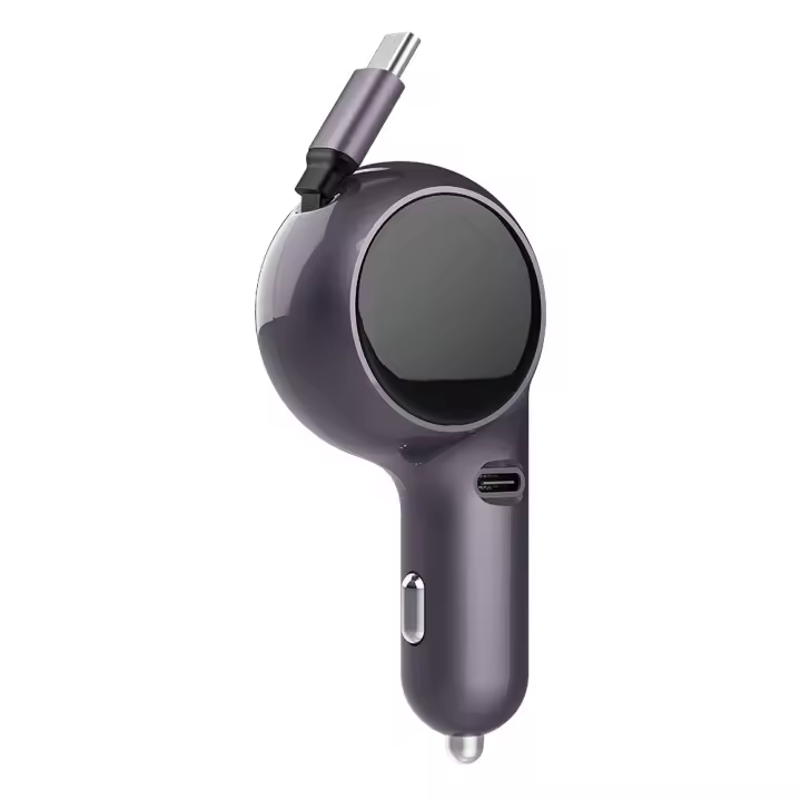 Cargador De Coche Retráctil 120W Doble Tipo-C Carga Rápida Con Cable USB C Adaptador De Encendedor Para iPhone Huawei Samsung - 1