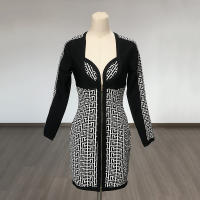 Vestido Bandage De Encaje Negro Para Mujer Manga Larga V-Neck Bodycon Elegante Con Cierre De Cremallera Ajustado Cintura Imperio BA351 - details 5