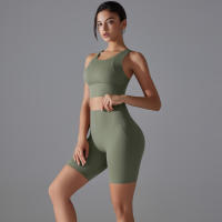 Conjunto De Yoga Deportivo Para Mujer Top Y Shorts De Color Sólido Nylon Transpirable Y Secado Rápido Para Gimnasio Ciclismo Y Correr - details 23