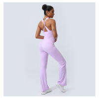 Conjunto De Yoga Para Mujer Con Padded Fitness Jumpsuit Cruzado En Espalda Y Pierna Flared Vestido De Entrenamiento De Correr Conjunto De Yoga De Nylon Talla Verdadera - details 9