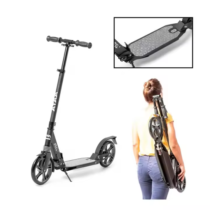 ATAA Patinete urbano Steel , Patinete Plegable y Ajustable en Altura con Grandes Ruedas de 20 cm, Correa de Transporte y suspensiones traseras y Delanteras - 1