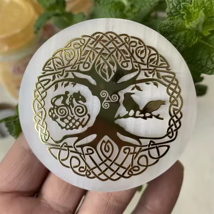 Placa De Carga Para Meditación Y Yoga Piedra De Gypsum Selenita Blanca Con Flor De Vida Para Los 7 Chakras Piedra De Hecho Natural Fengshui - 1