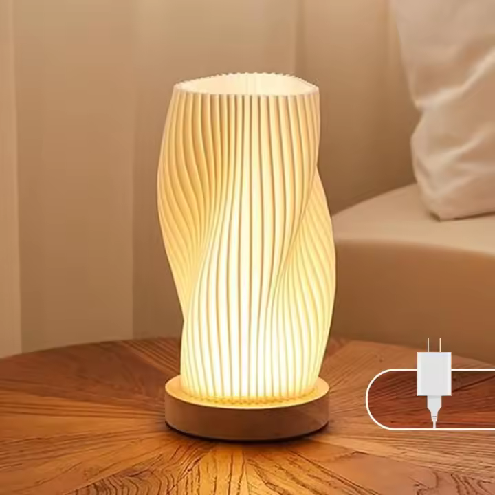 Lámpara de noche Con BASE DE Madera-Lámpara de Mesa with bottom para Dormitory, regulable en 12 Modos y Pantalla (Blanco A, median) - 1