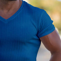 Camiseta De Hombre Con Cuello En V Y Manga Corta Para Fitness Y Gimnasio Verano Estilo Casual Color Sólido Moda Slim Fit - details 20