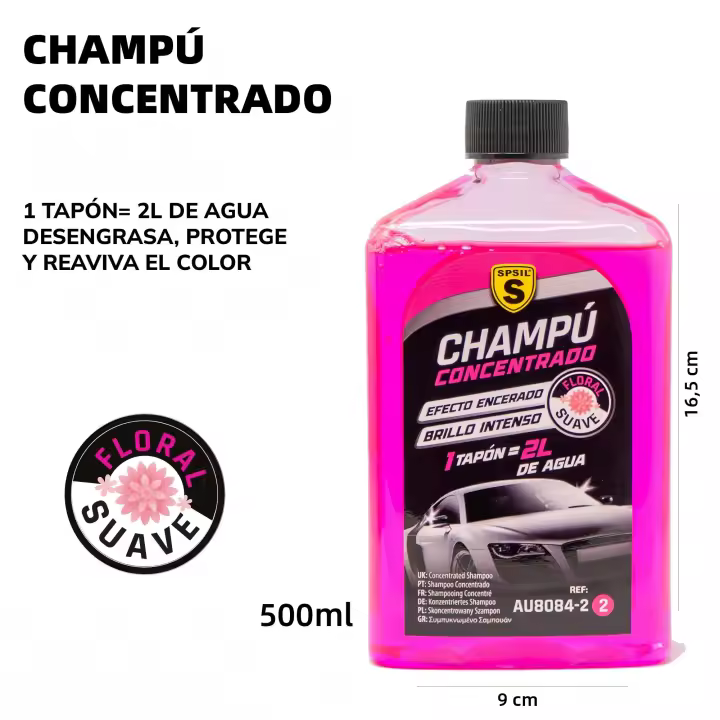 Champú Concentrado para Coche 1L / 500ML | Aromas Floral Suave, Frescura Marina, Notas de Hierba y Naranja Cítrico | Limpieza Profunda y Brillante - 1