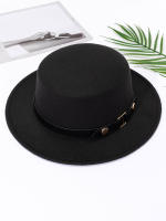 Sombrero Fedora Estilo Hepburn Para Mujer Versátil Retro Británico De Lana Jazz Top Flat Con Hebilla De Cinturón Para Otoño E Invierno - details 0