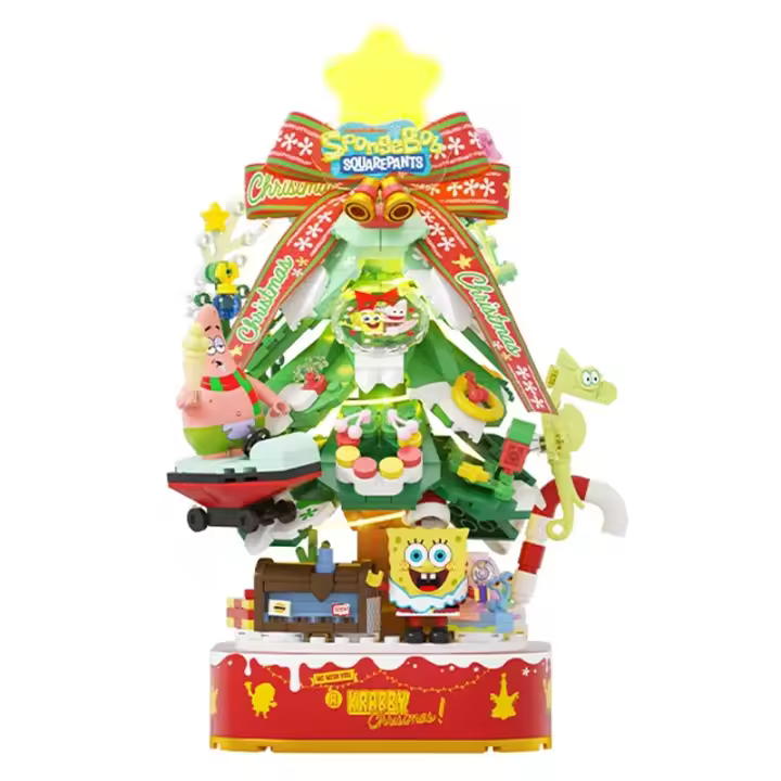 SpongeBob SquarePants Bloques De Construcción Árbol De Navidad Con Música Y Luz Juguete Educativo Para Niños Decoración De Escritorio Regalo Para Niños - 1