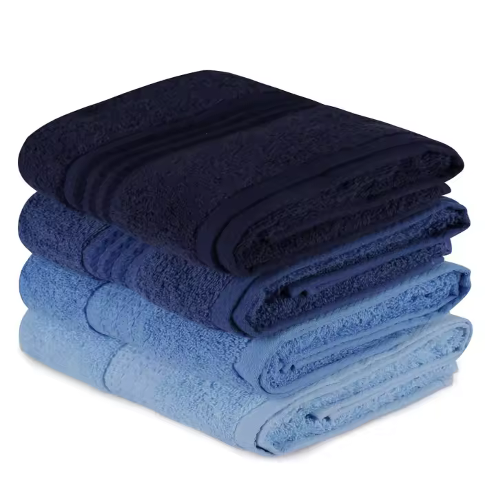 Wellhome Juego de Toallas 4 Piezas Azul Oscuro, Azul, Azul Claro 100% Algodón 500 Gr/m² - 1