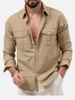 Camisa De Hombre Para Primavera/Verano Con Varios Bolsillos Traje De Trabajo Slim Fit Casual Cuello En Pointe Con Botones - details 5
