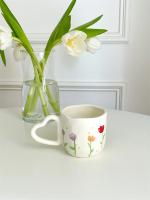 Taza De Café Creativa De Cerámica 350ml Pintura a Mano Con Flores Y Corazones Taza De Té O Leche Irregular Para Desayuno Con Avena - details 2