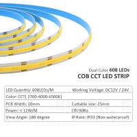 Tira De LED COB Flexible 12V 24V 608leds/m Dual Blanco WW CW NW 2700-6000K Dimmable Iluminación Lineal Decorativa Para Sala De Estar - details 0