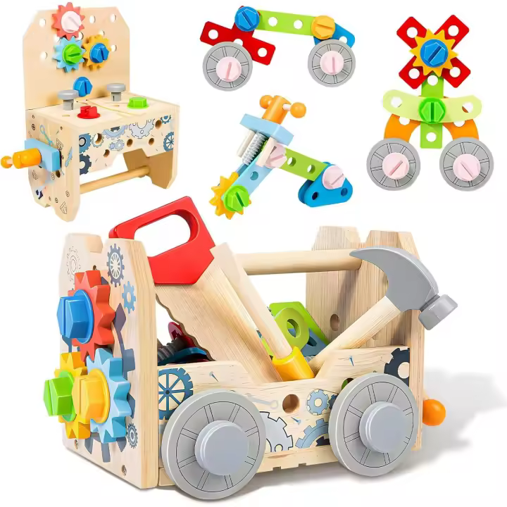 Caja de herramientas para niños, banco de herramientas de 51 piezas, juguetes para niños de 3 años, juguetes de madera para niños de 2, 3 y 4 años, juguetes Montessori - 1