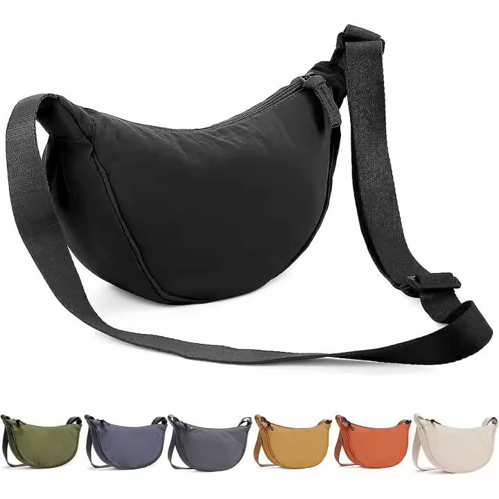 Bolso medio de nailon en forma de luna: bolso cruzado con correa estable: - 1
