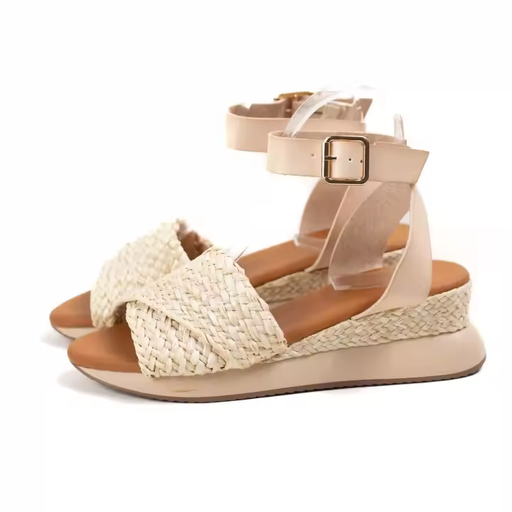 Sandalias con mini cuña mujer  pulsera al tobillo con pala de espartos naturales suela combinada plantilla acolchada cómoda y elegante Lyla Wang - 1