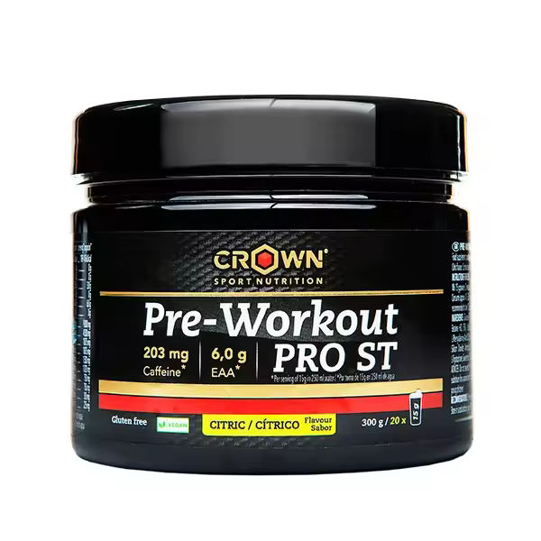 Crown Sport Nutrition - Pre workout Pro ST 300 g - 203 mg de cafeína por dosis -  Sabor: Cítrico - 1