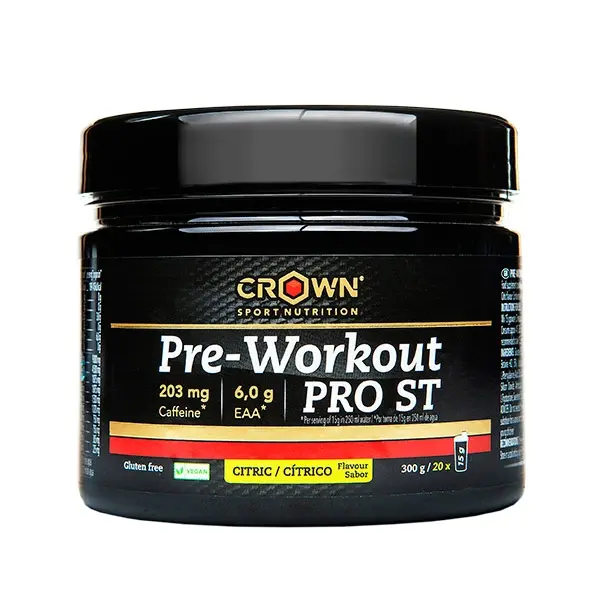 Crown Sport Nutrition - Pre workout Pro ST 300 g - 203 mg de cafeína por dosis -  Sabor: Cítrico - 1