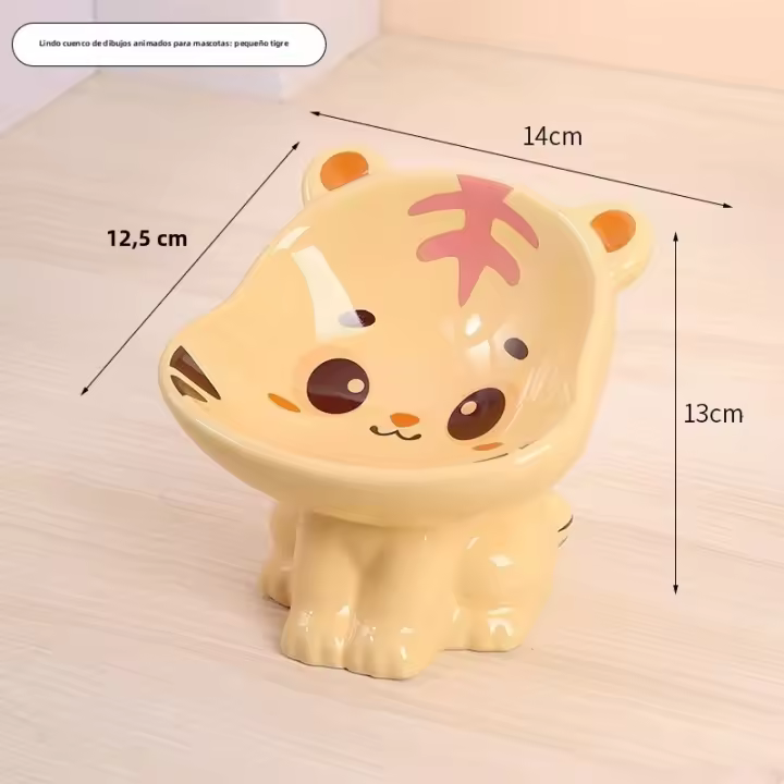 Tazón De Mascotas De Cerámica Con Cuello Alto Diseño Cartoon Protección Contra Manchas En La Barba Multifuncional Para Agua Y Alimentos Para Gatos Y Perros - 1