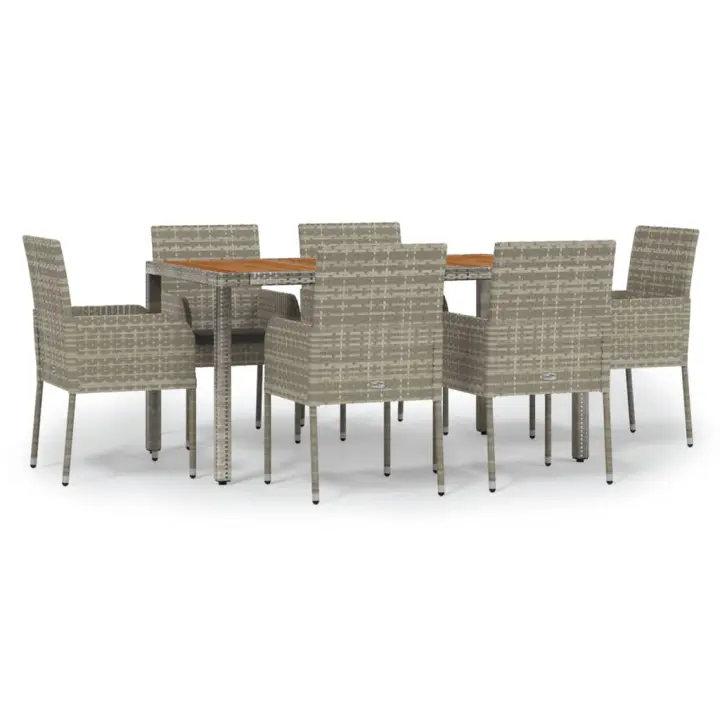vidaXL Set comedor jardín 7 pzas y cojines ratán sintético gris - 1
