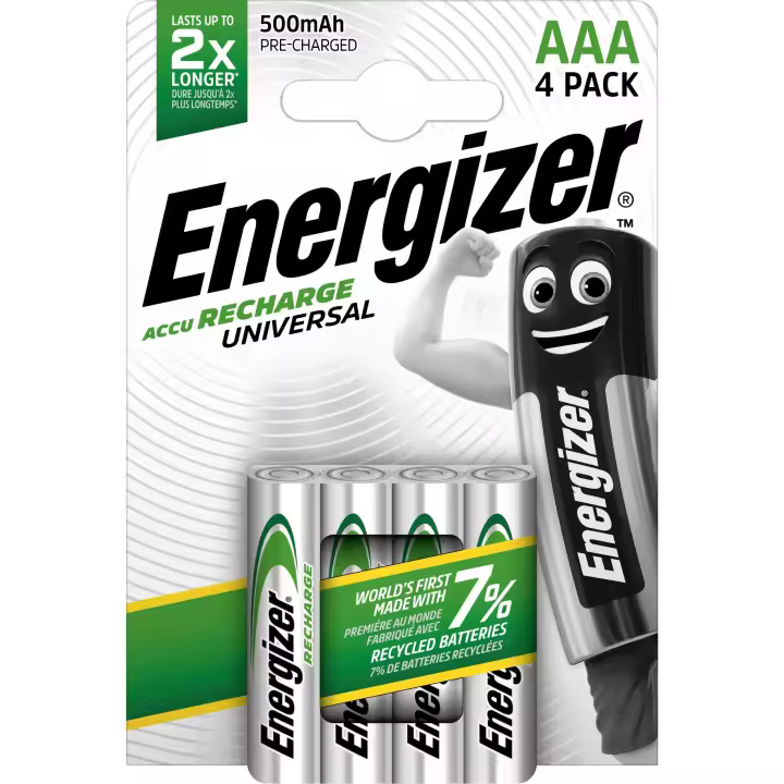 Energizer - Recargables, Pack de 4 pilas AAA 500 mAh, precargada, para dispositivos uso frecuente y cientos de recargas, sin sulfatación - 1