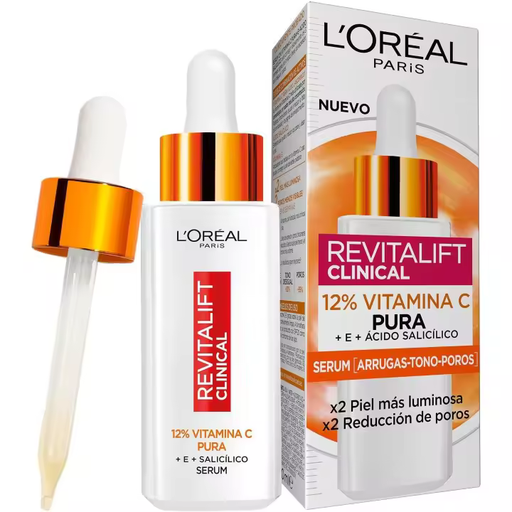 L'Oréal Paris Sérum Facial 12% Pura Vitamina C , Piel más luminosa y poros menos visibles, Reduce las arrugas, la despigmentación y los poros, Revitalift Clinical, 30 ml - 1