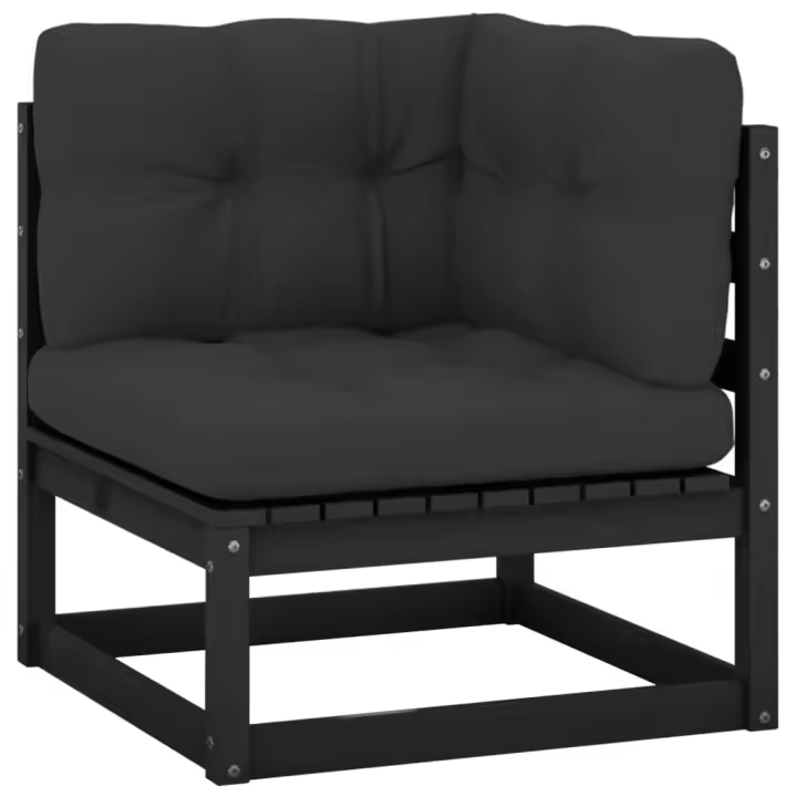 Sofá de esquina de jardín cojines gris antracita madera pino - 1