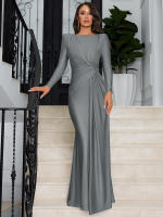 Vestido Maxi Dulzura Elegante Y Sólido Con Hombros Acentuados Y Cintura Definida Para Fiesta De Noche Mujer Otoño Invierno - details 28